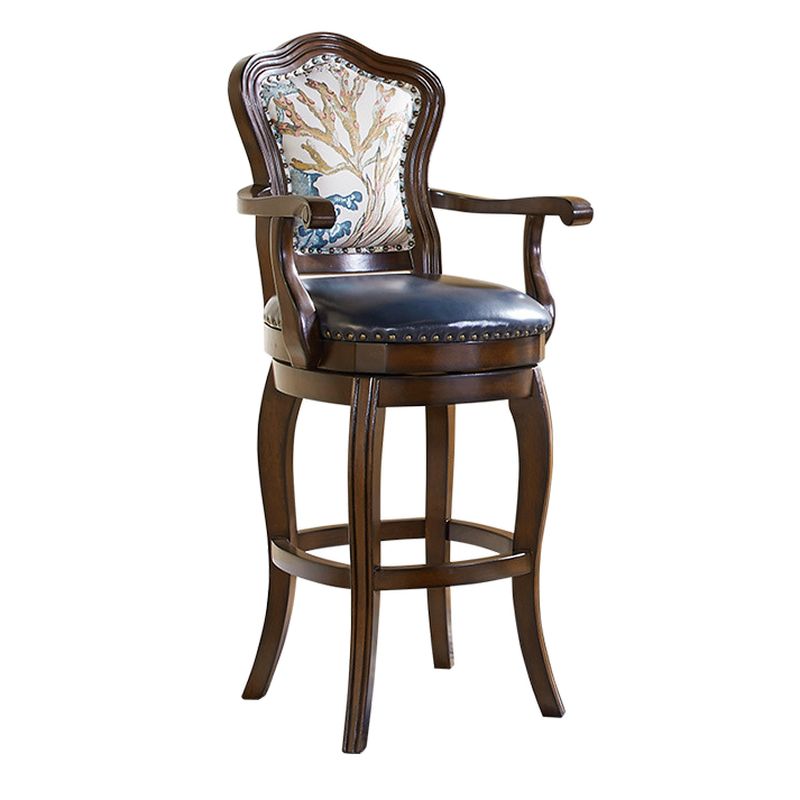 Reddish Brown Solid Wood Bar Stools with Armrest/Armless