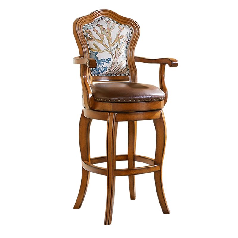Reddish Brown Solid Wood Bar Stools with Armrest/Armless