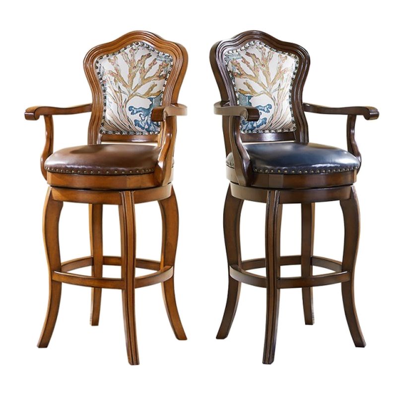 Reddish Brown Solid Wood Bar Stools with Armrest/Armless
