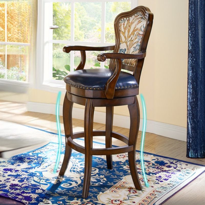 Reddish Brown Solid Wood Bar Stools with Armrest/Armless