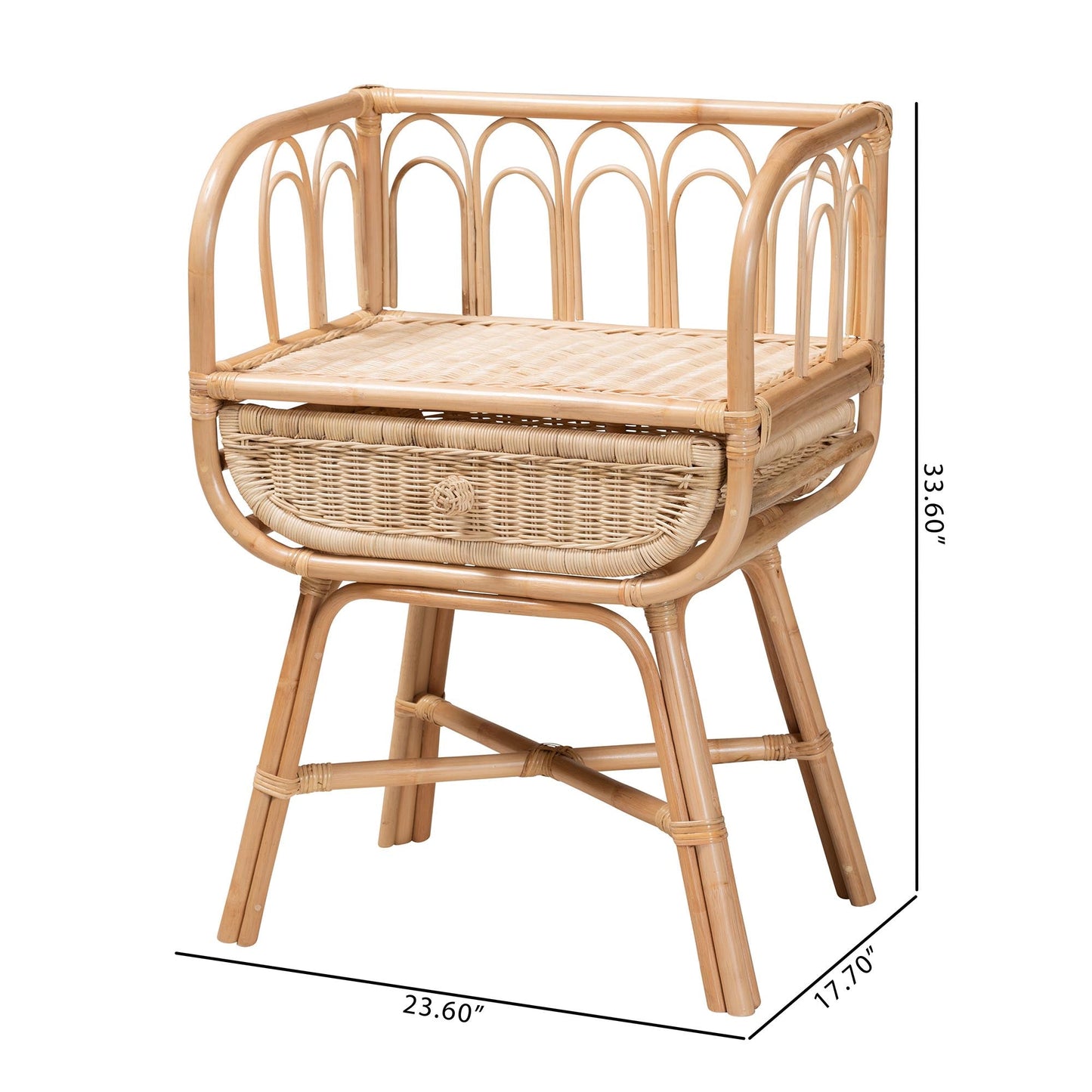 CALVIN & BAY CAMILA MODERN BOHEMIAN NATURAL BROWN RATTAN NIGHTSTAND/ BEDSIDE TABLE