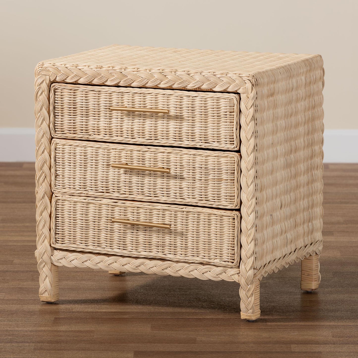Calvin & Bay Unica Natural Rattan 3 Drawer Nightstand/ Bedside Table