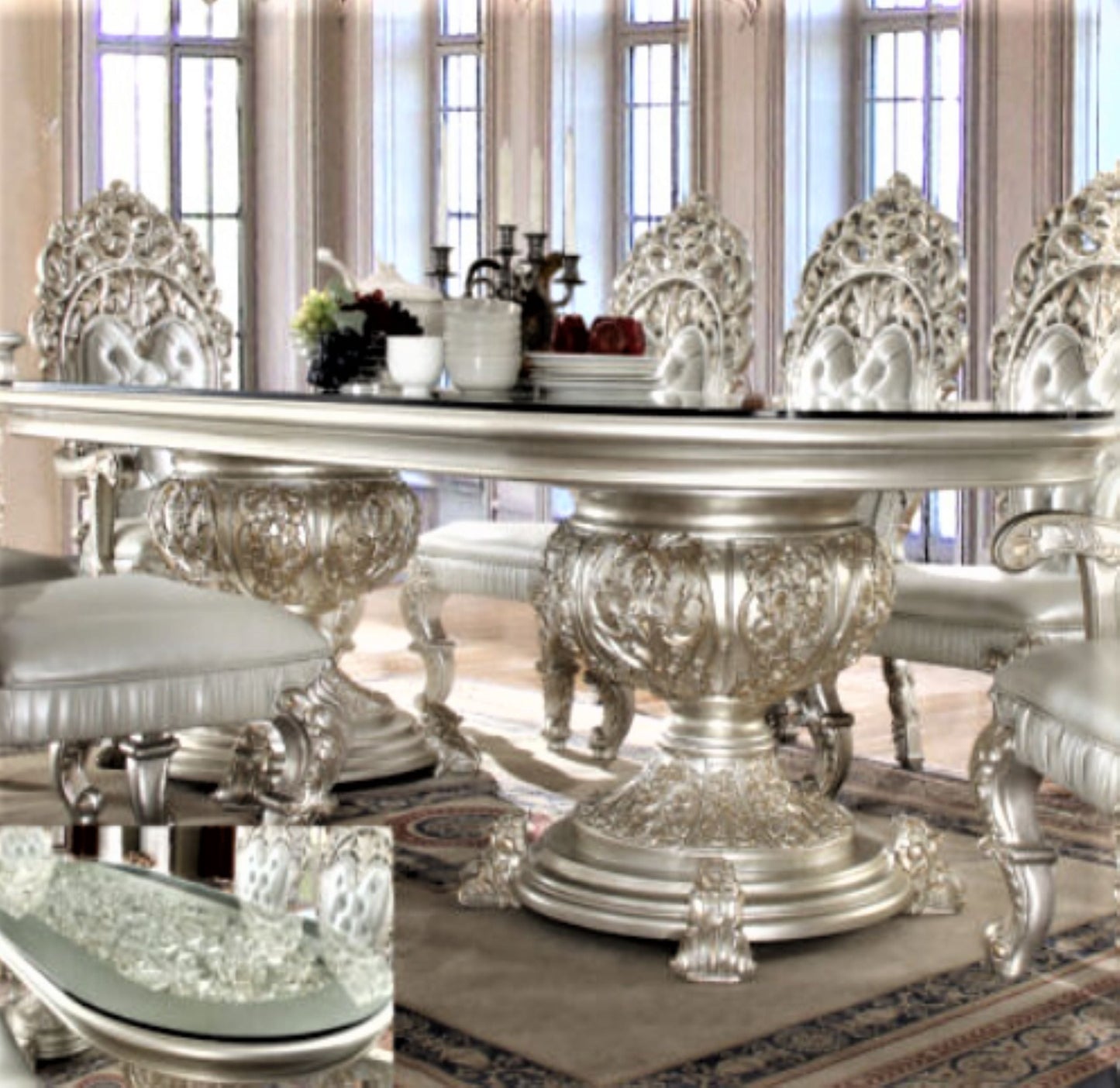 Magnisy Hand Carved European Dining Table Set