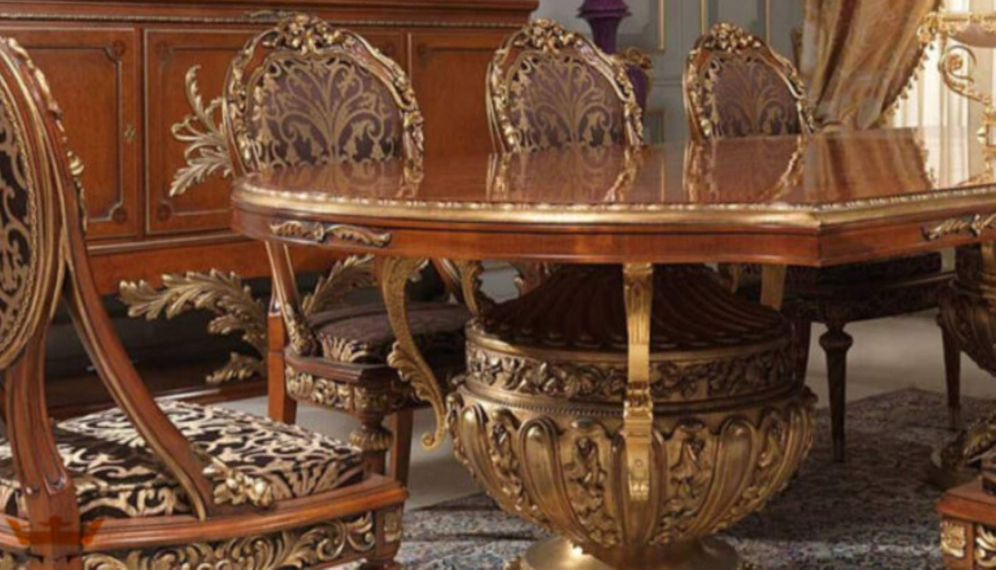KING HAND CARVED ROYAL CARVING DESIGN DINING TABLE SET