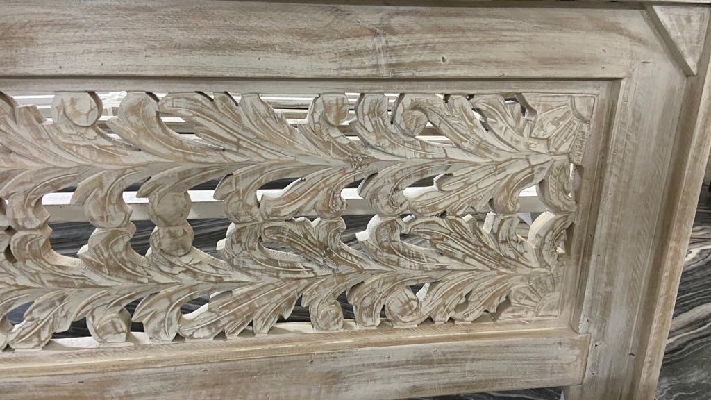 Indian Hand Carved wooden High Headboard Canopy Bed Frame-King/Queen