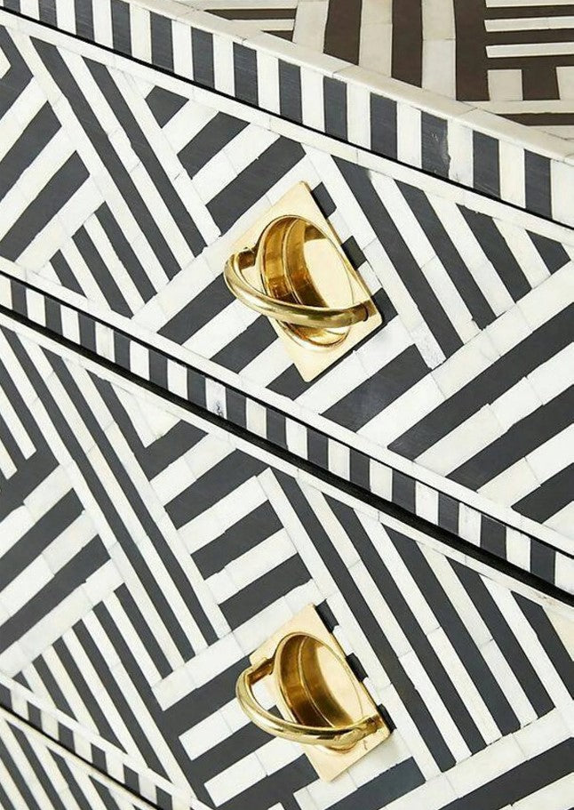 Bone Inlay Handmade 3 Drawer Black and white Entryway / Bedside