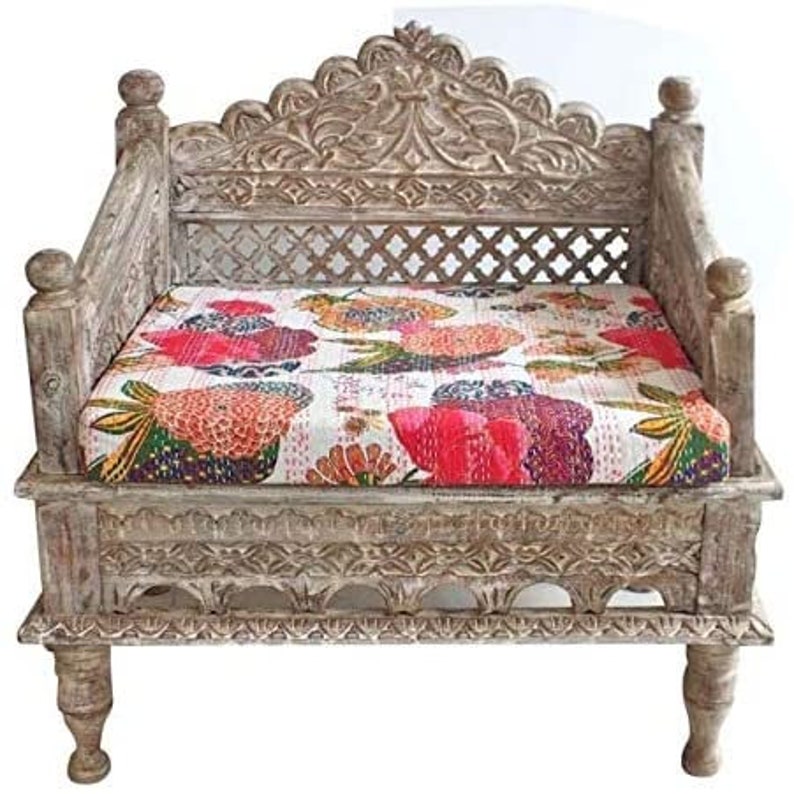 INDIAN HAND CARVED MAHARAJA RECLAIMED WOODEN CHAIR