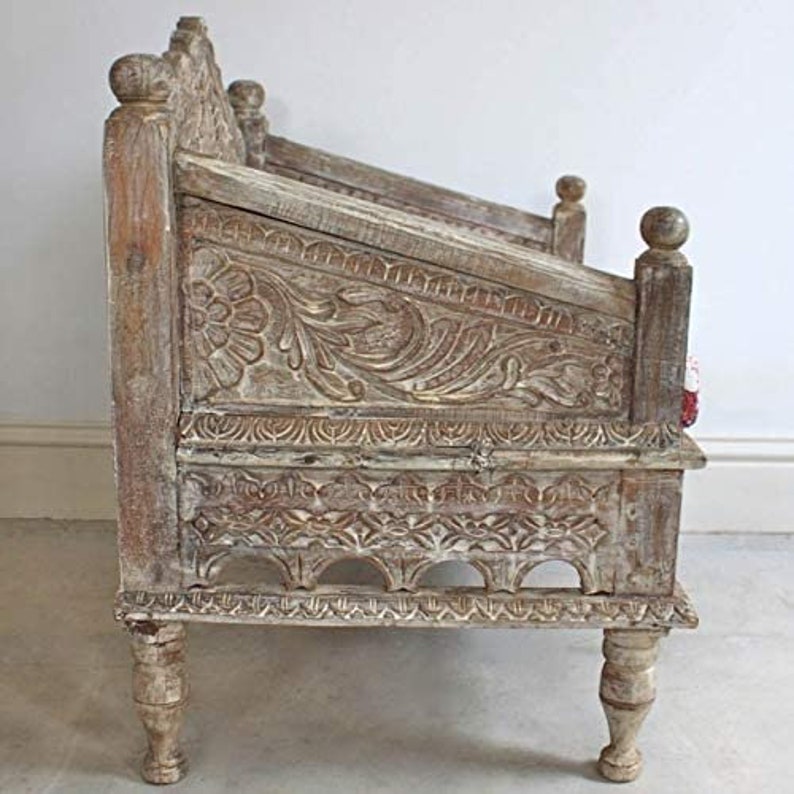 INDIAN HAND CARVED MAHARAJA RECLAIMED WOODEN CHAIR