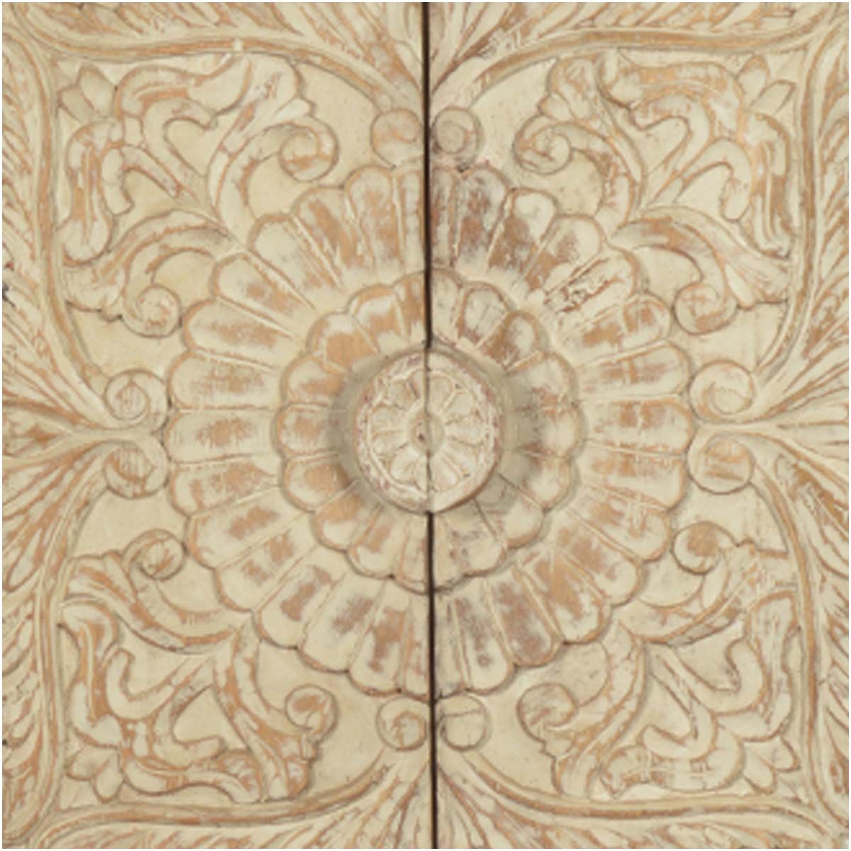 Alona Hand carved Solid Wood Distressed White Armoire w Shelves