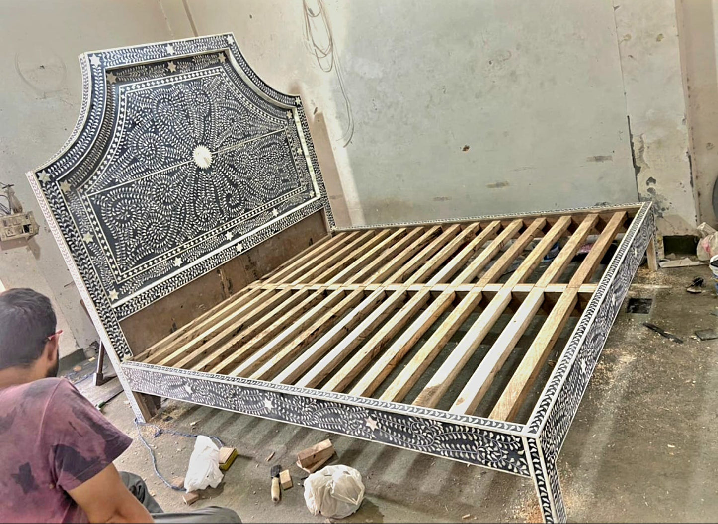 Handmade Bone inlay Bed