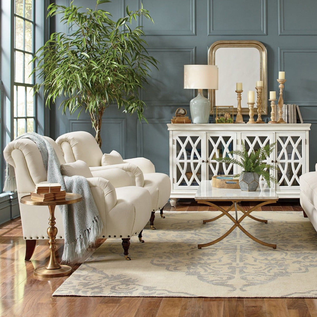 FRENCH ARCHED WHITE GLASS DOOR SIDEBOARD