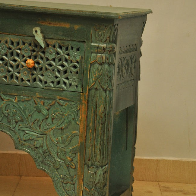 Mehrab Style Carved Hall Table with One Drawer
