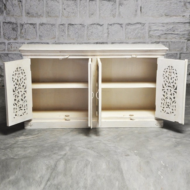 JALI SOLID 4 DOOR WOODEN SIDEBOARD-White-160-40-90