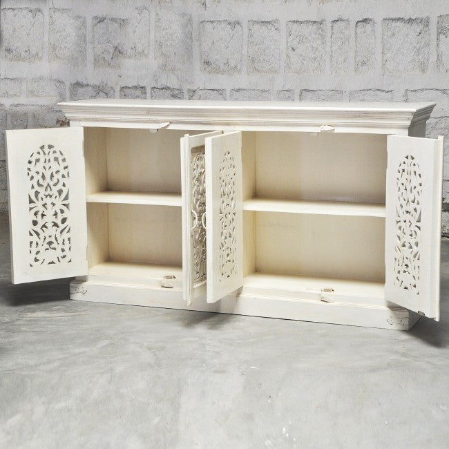 JALI SOLID 4 DOOR WOODEN SIDEBOARD-White-160-40-90