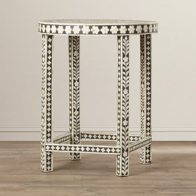 BONE INLAY ROUND SIDE TABLE STOOL A - SMALL-Dark Chocolate