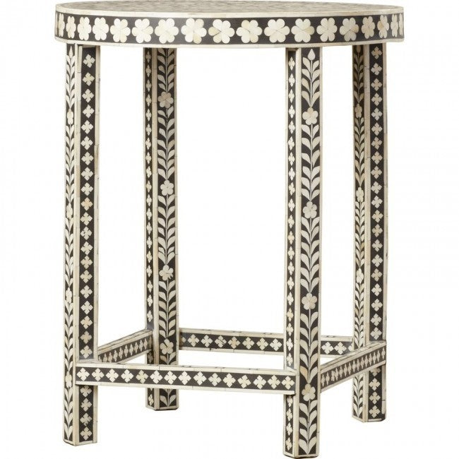 BONE INLAY ROUND SIDE TABLE STOOL A - SMALL-Dark Chocolate