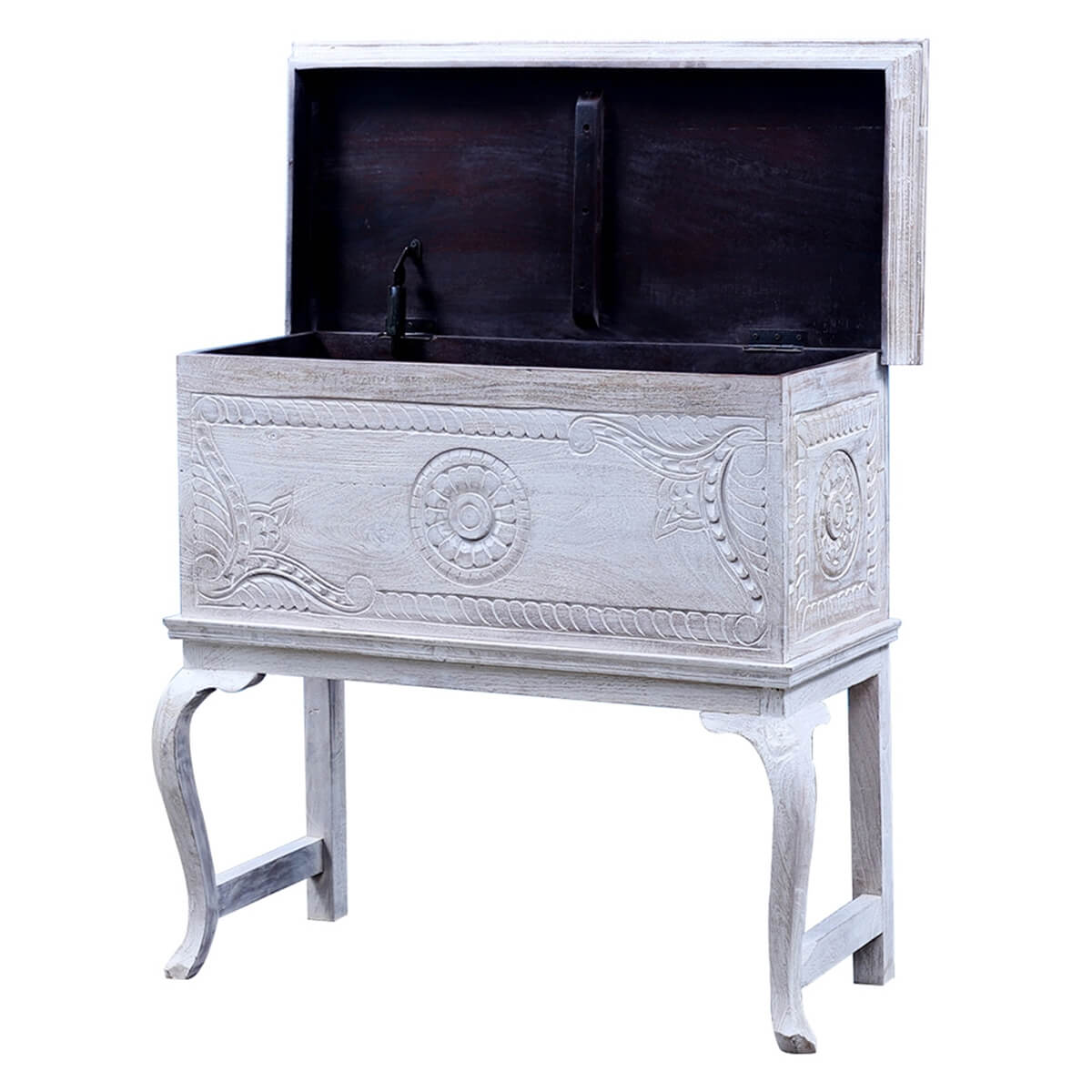Classic Reclaimed Wood Traditional Hand Carved Antique Console Table