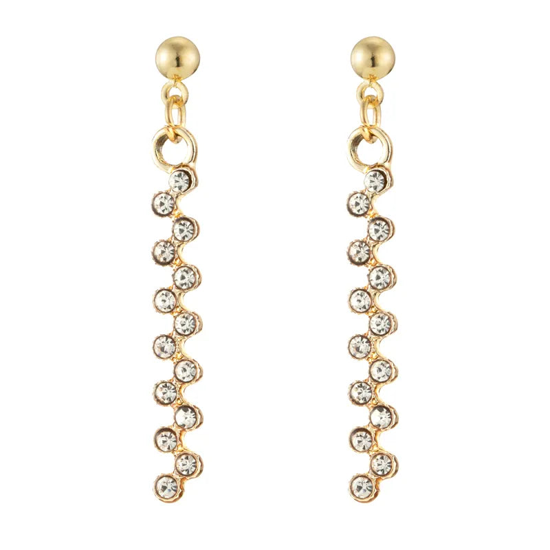 1 Pair Elegant Curve Metal Inlay Alloy Rhinestones Gold Plated Silver Plated Drop Earrings