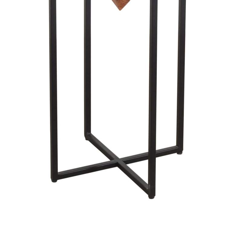 DAPITAN Pyramid Shape Wooden Side Table With Cross Metal Base Accent Table