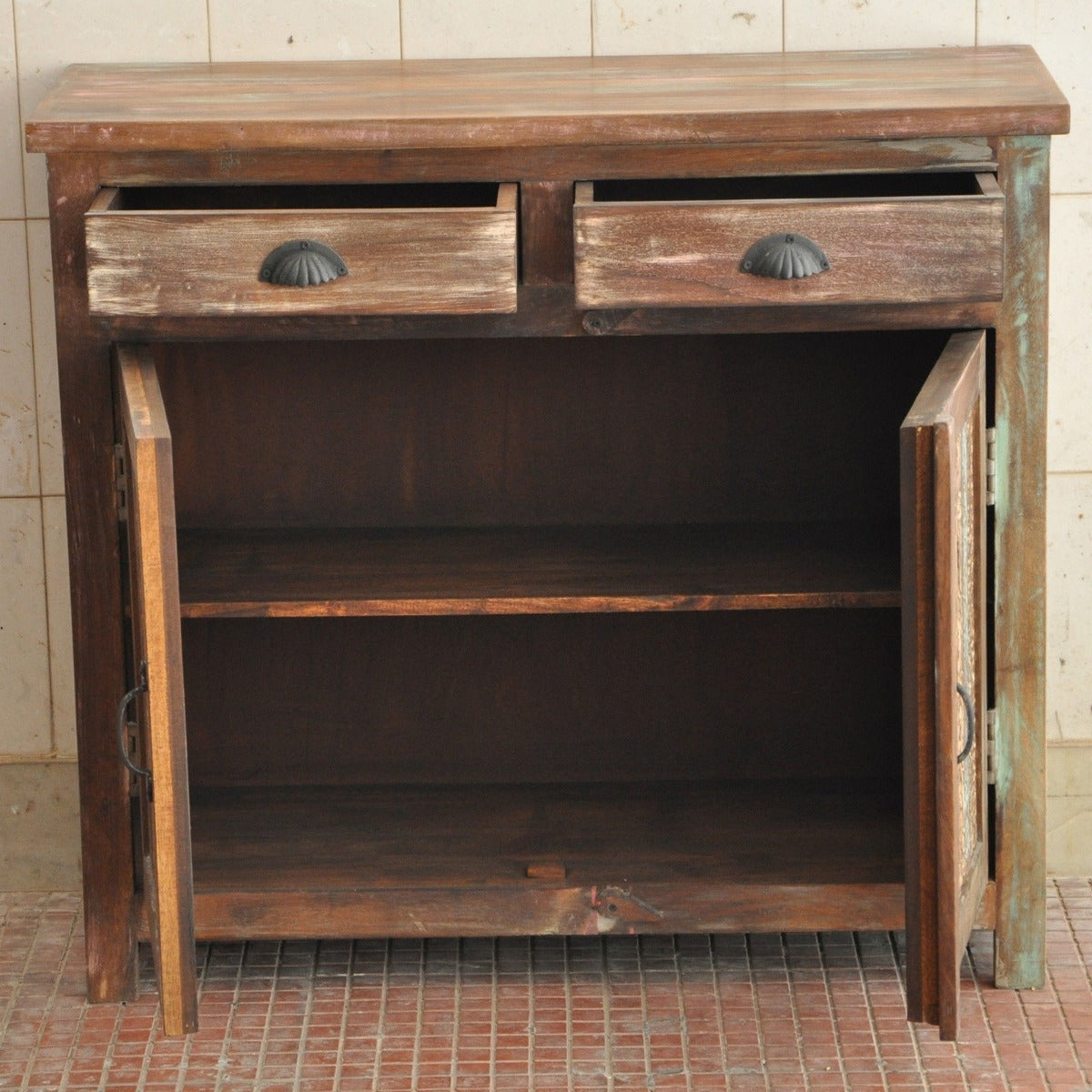 RAINBOW CARVED 2 DOOR WOODEN SIDEBOARD-Natural-100-40-90