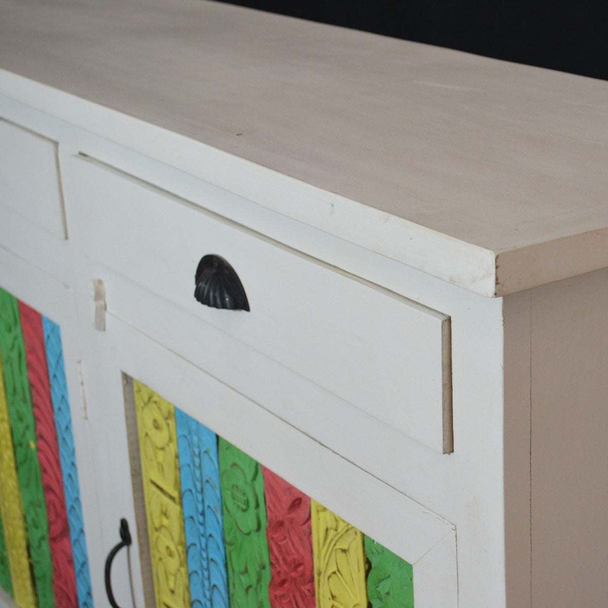 RAINBOW CARVED 3 DOOR WOODEN SIDEBOARD
