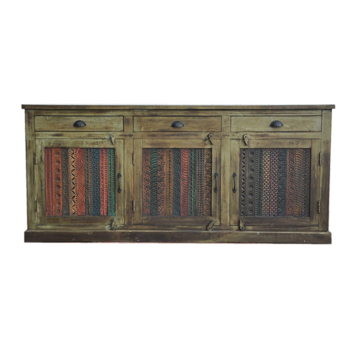 RAINBOW CARVED 3 DOOR WOODEN SIDEBOARD