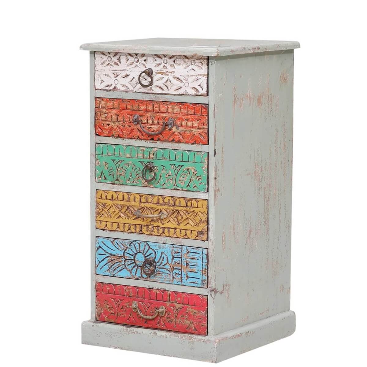 Unioplois Distressed Reclaimed Wood 6 Drawer Side Table