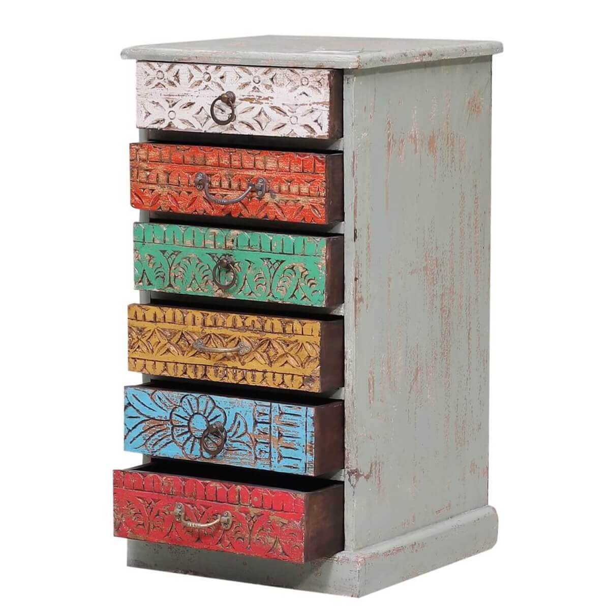 Unioplois Distressed Reclaimed Wood 6 Drawer Side Table