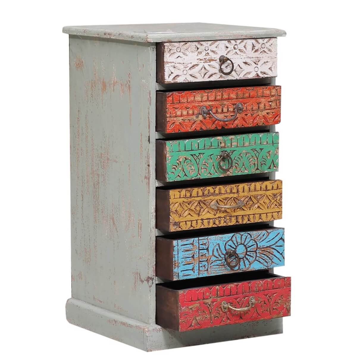 Unioplois Distressed Reclaimed Wood 6 Drawer Side Table