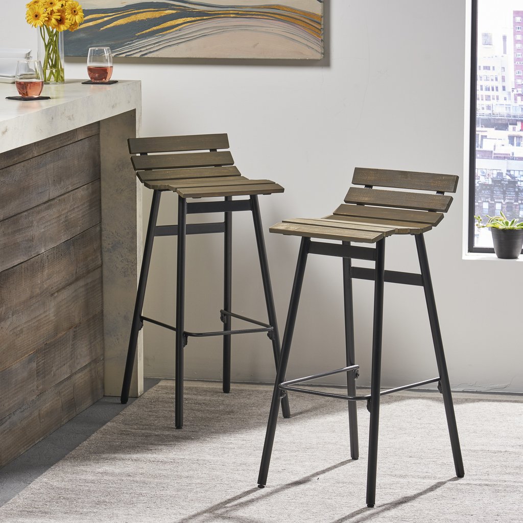 CLAVER 35" Industrial Wooden Barstool