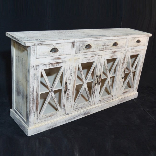 X DESIGN GLASS DOOR SIDEBOARD-White wash-180-40-90