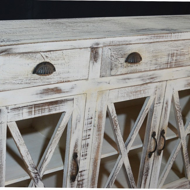 X DESIGN GLASS DOOR SIDEBOARD-White wash-180-40-90