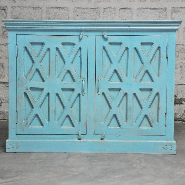 X DESIGN SOLID WOOD DOOR SIDEBOARD-Turquoise-110-40-90