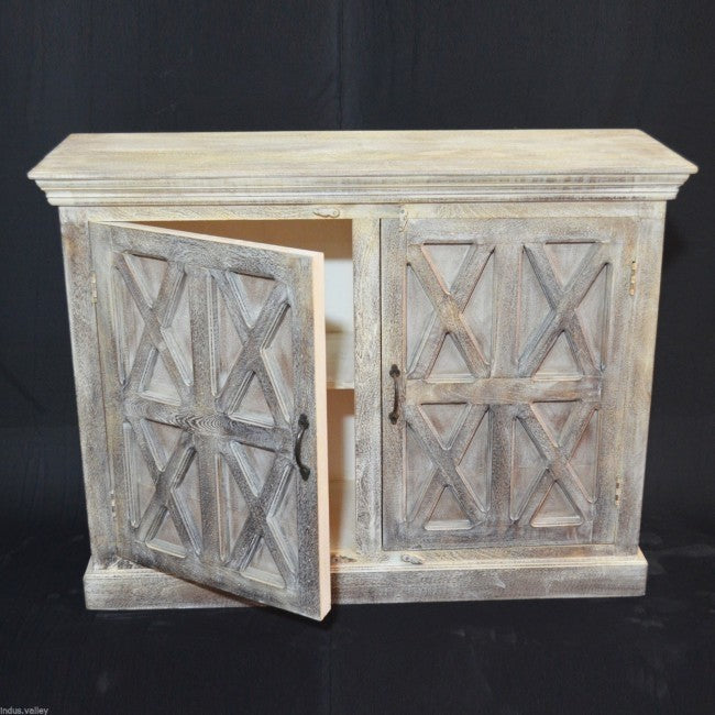 X DESIGN SOLID WOOD DOOR SIDEBOARD-White wash-110-40-90