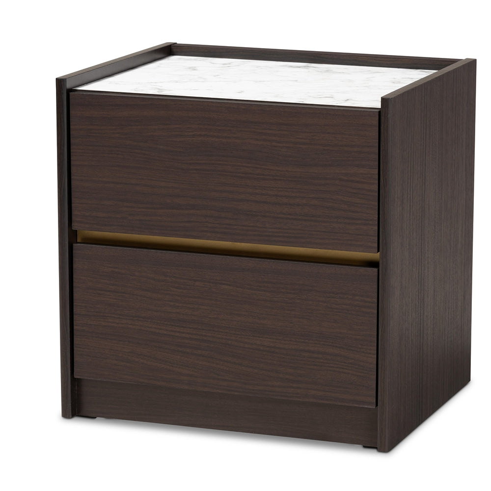 BRYER STUDIO MODERN  DARK BROWN WOOD NIGHTSTAND / BEDSIDE TABLE