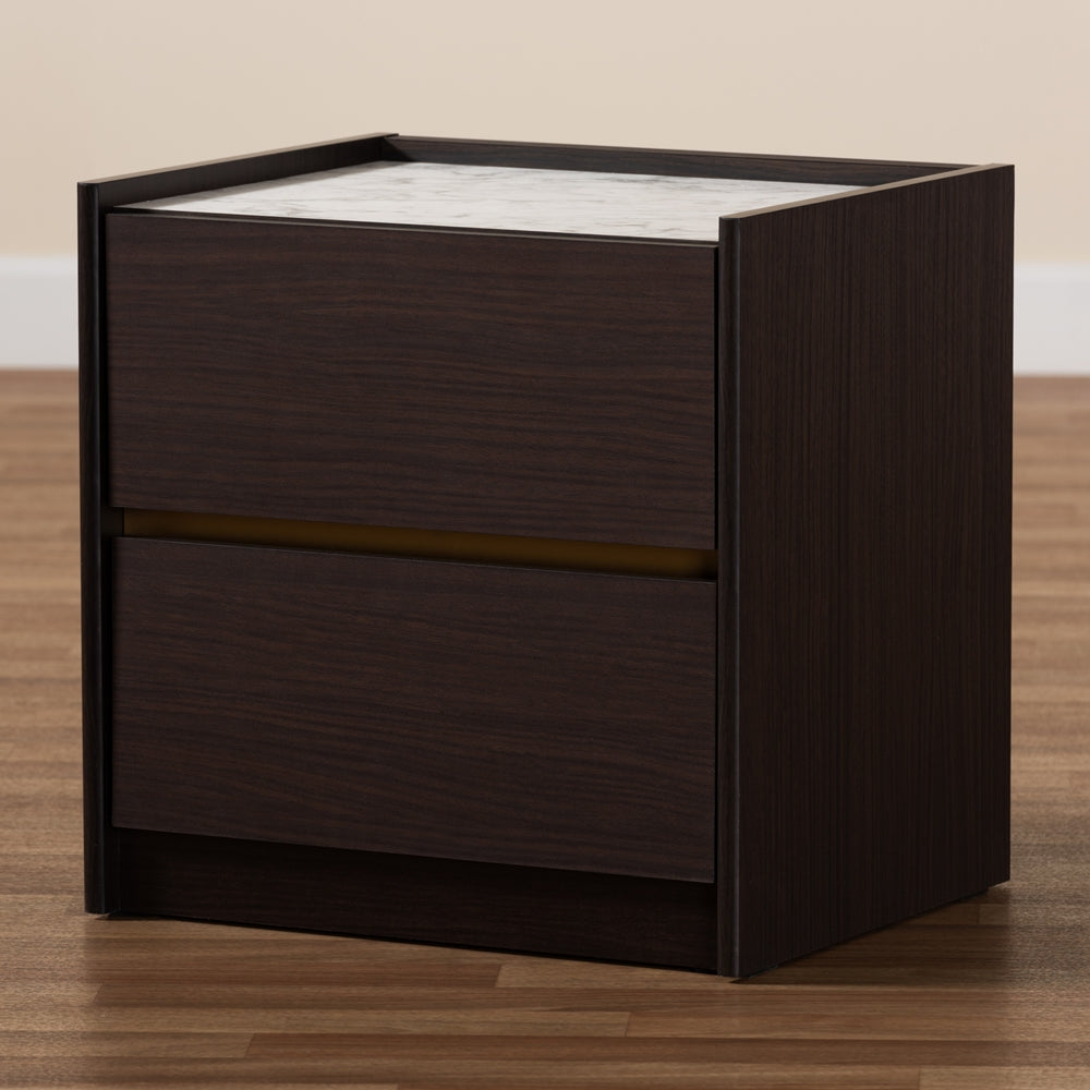 BRYER STUDIO MODERN  DARK BROWN WOOD NIGHTSTAND / BEDSIDE TABLE