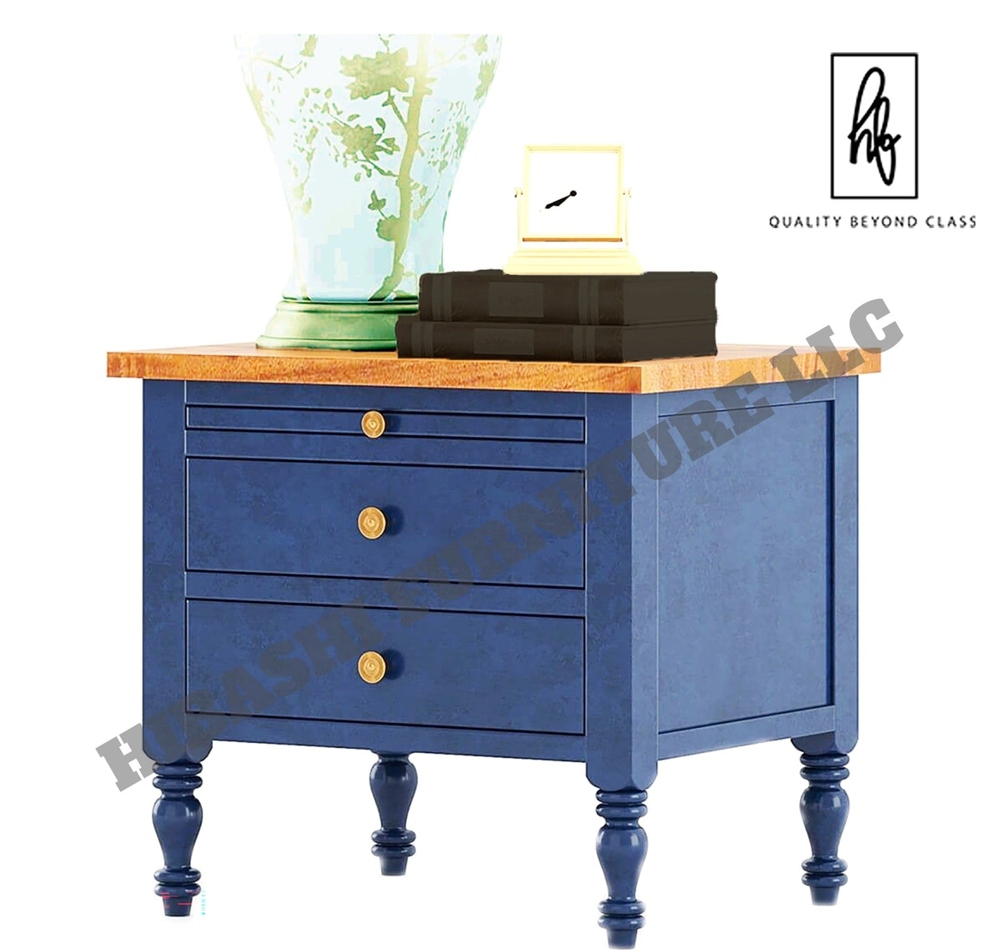 Recto Blue Two Tone Solid Wood 2 Drawer Bedroom Nightstand - 2Pcs
