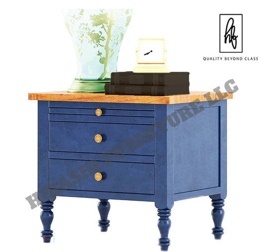 Recto Blue Two Tone Solid Wood 2 Drawer Bedroom Nightstand - 2Pcs
