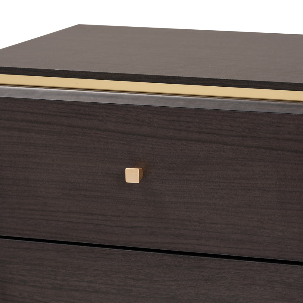 BRYER STUDIO VIOLA MID-CENTURY MODERN TRANSITIONAL DARK BROWN FINISHED WOOD AND  METAL 2-DRAWER NIGHTSTAND / BEDSIDE TABLE