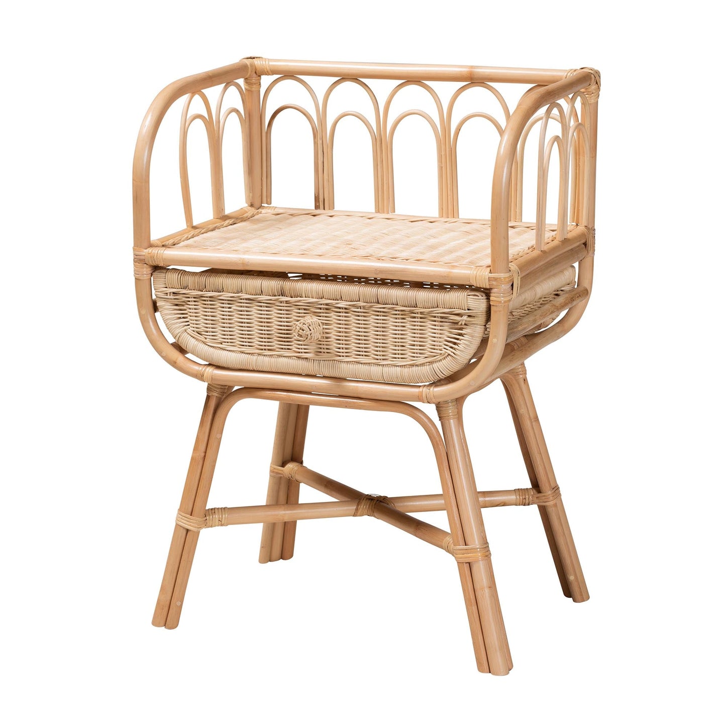 CALVIN & BAY CAMILA MODERN BOHEMIAN NATURAL BROWN RATTAN NIGHTSTAND/ BEDSIDE TABLE