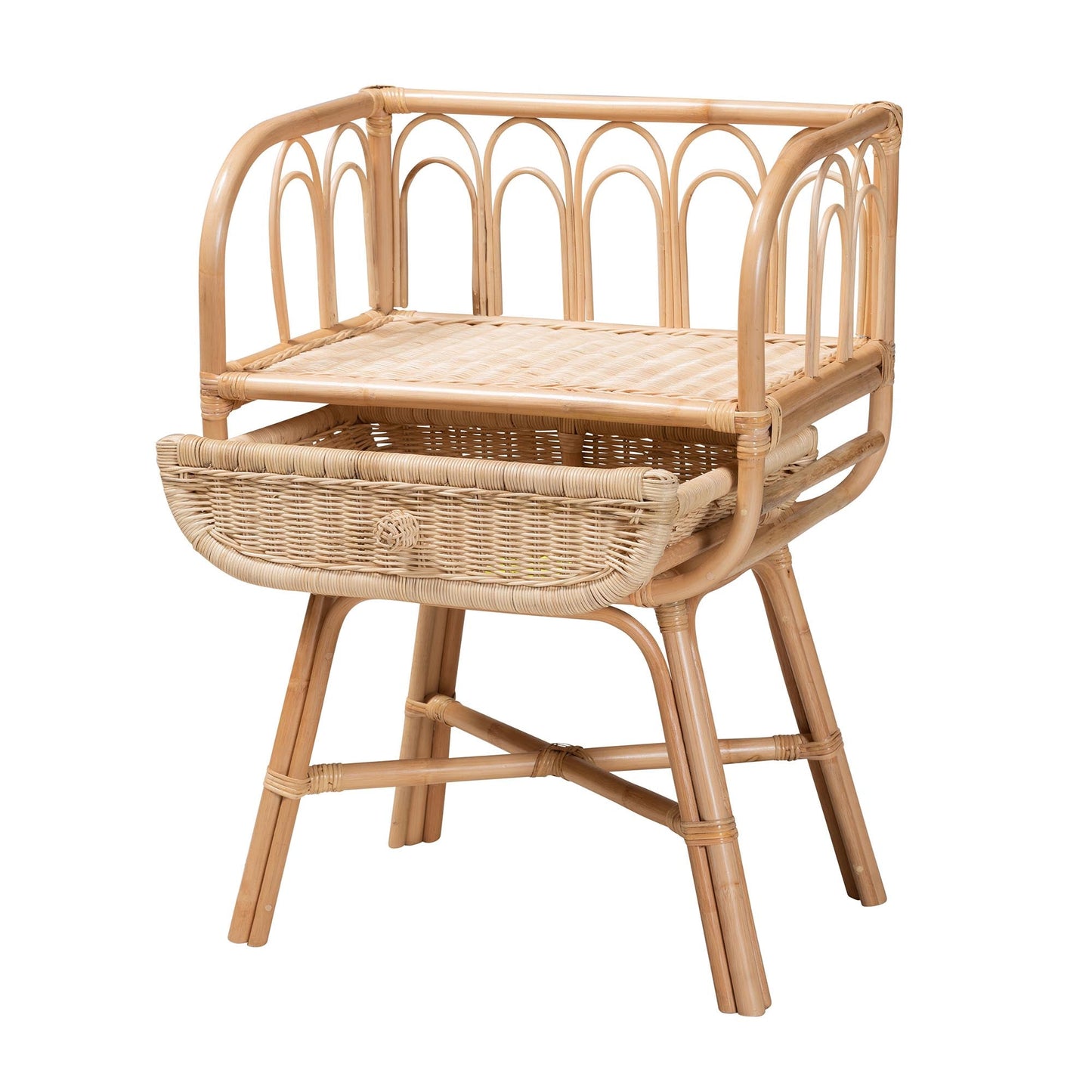CALVIN & BAY CAMILA MODERN BOHEMIAN NATURAL BROWN RATTAN NIGHTSTAND/ BEDSIDE TABLE