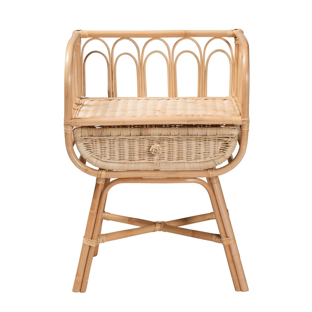CALVIN & BAY CAMILA MODERN BOHEMIAN NATURAL BROWN RATTAN NIGHTSTAND/ BEDSIDE TABLE