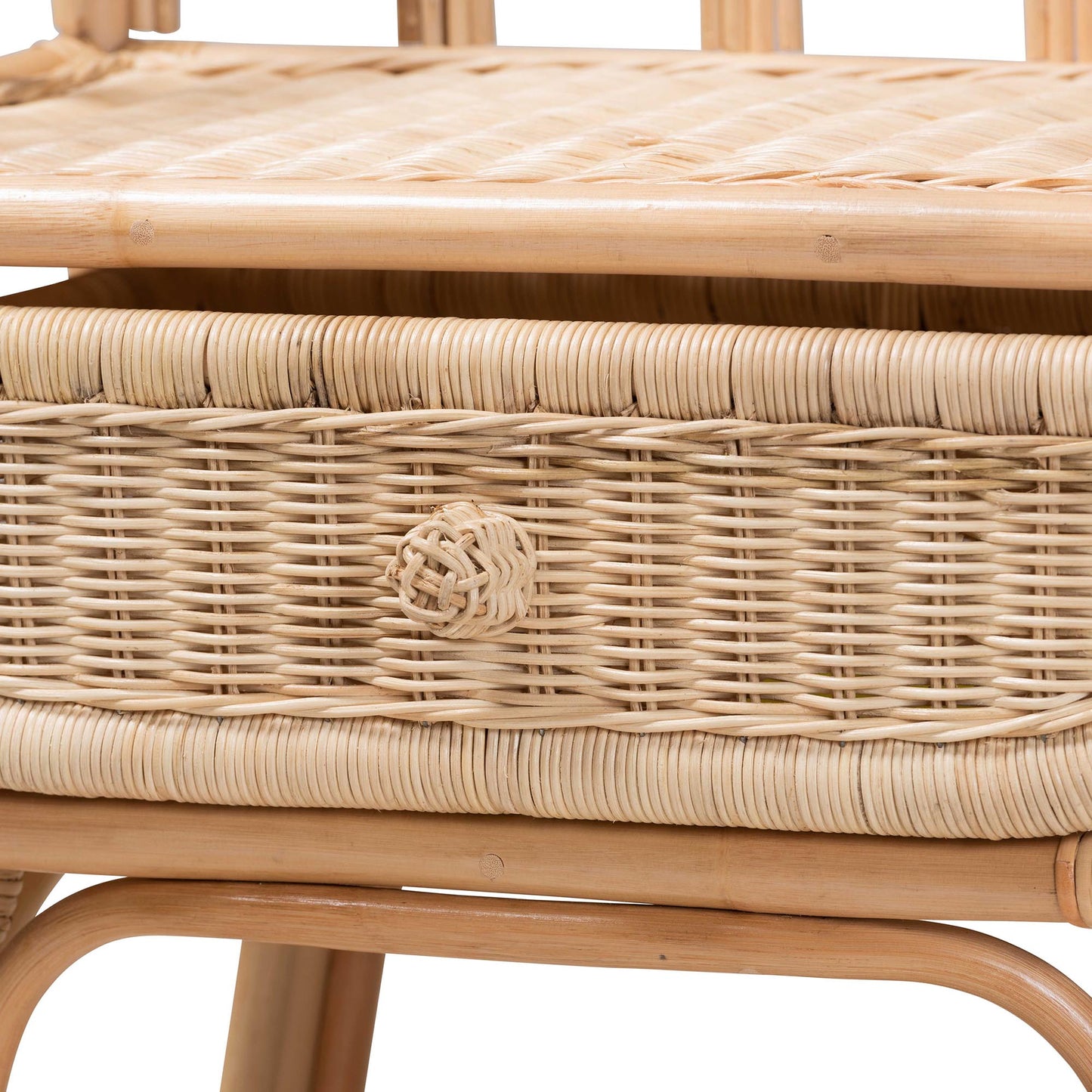 CALVIN & BAY CAMILA MODERN BOHEMIAN NATURAL BROWN RATTAN NIGHTSTAND/ BEDSIDE TABLE
