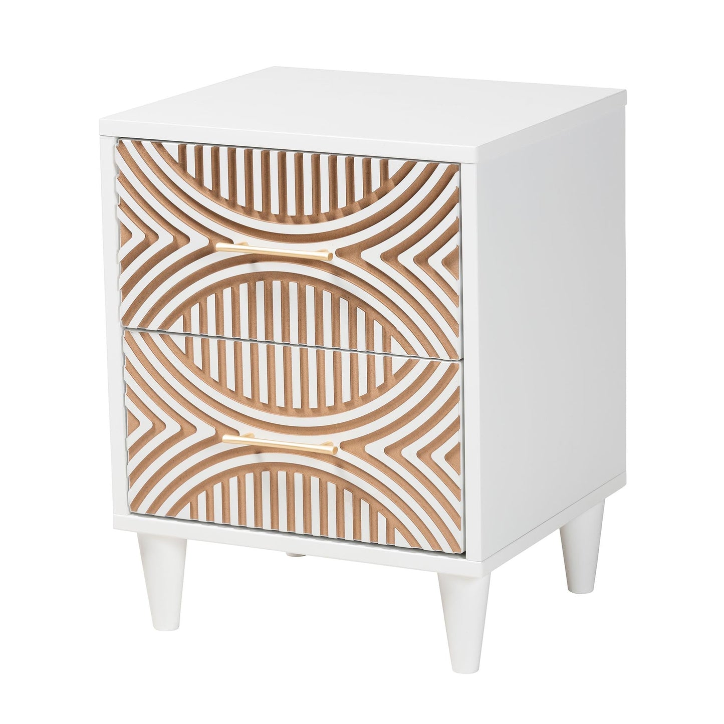 BRYER STUDIO VALENTINA CARVED CONTRASTING NIGHTSTAND/BEDSIDE TABLE