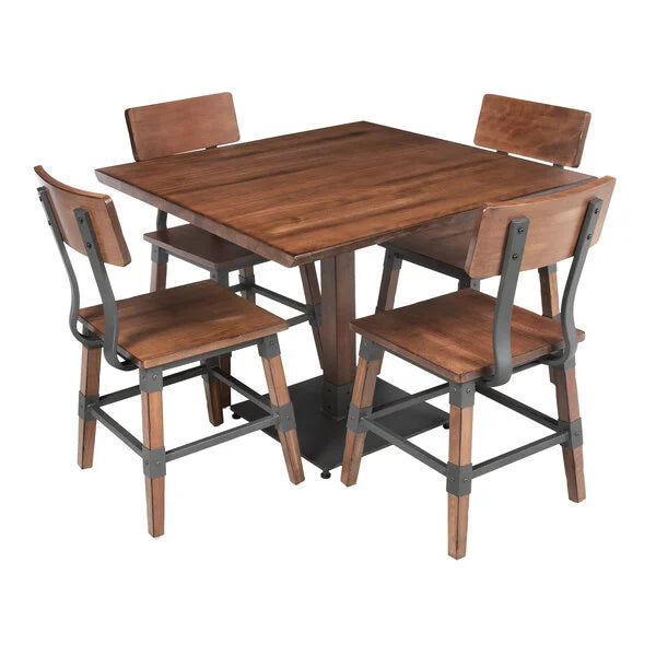 Haidar Industrial Solid Wood Live Edge Standard Height Table with 4 Chairs