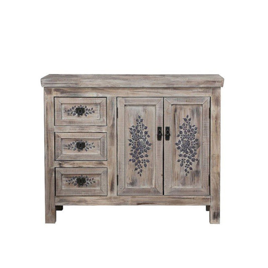 FLORE Solid Mango Wood Hand Carved Cabinet