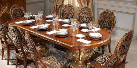KING HAND CARVED ROYAL CARVING DESIGN DINING TABLE SET