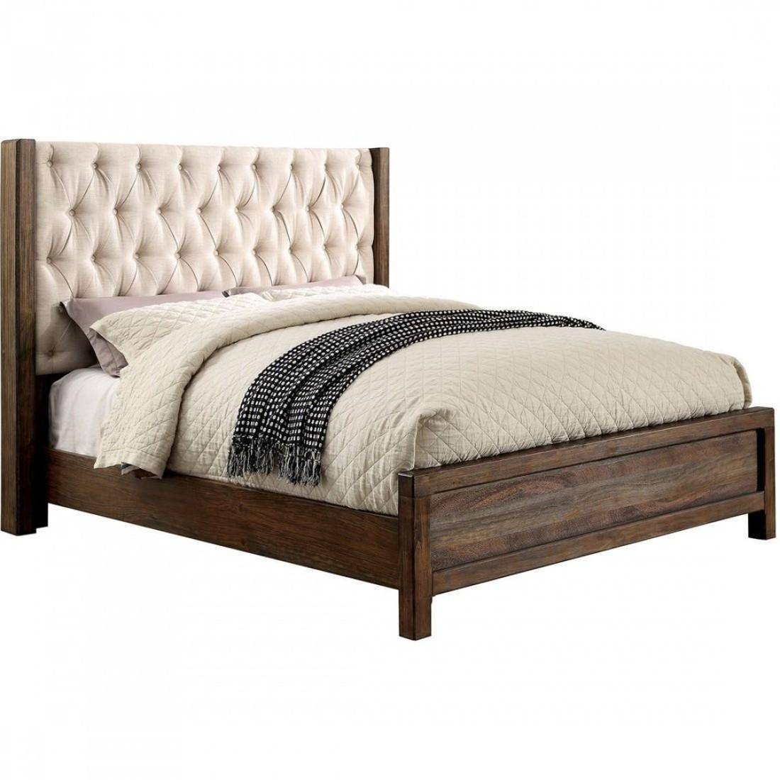 TUFTED RUSTIC NATURAL SOLID WOODEN BED FRAME