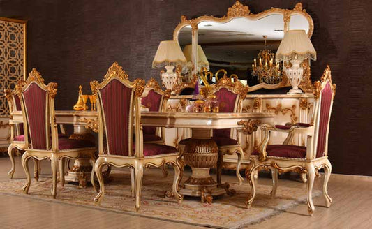 ZOTICAY HAND CARVED EUROPEAN DINING TABLE SET