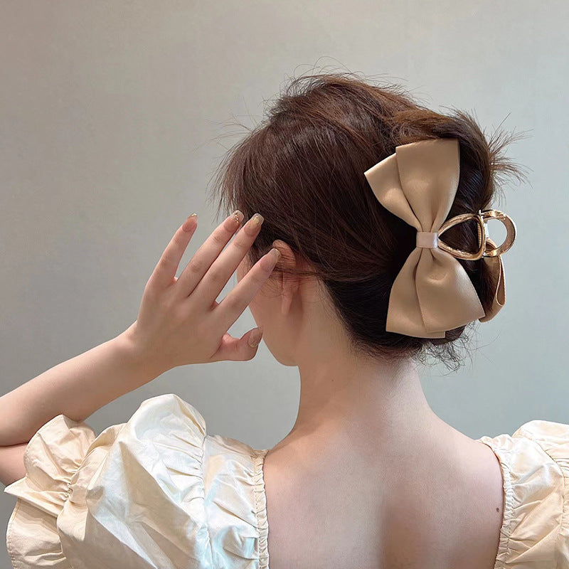 Women's Elegant Sweet Bow Knot Satin Metal Hair Claws